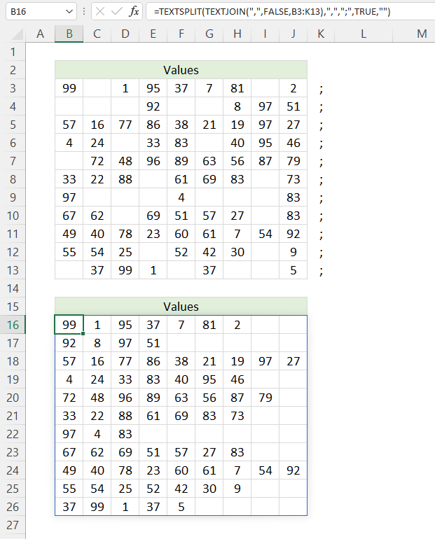 TEXTSPLIT function Move values to the left1