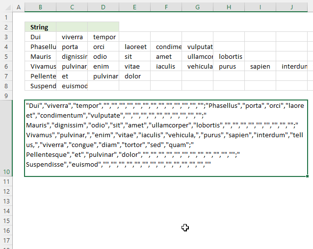 TEXTSPLIT function create string