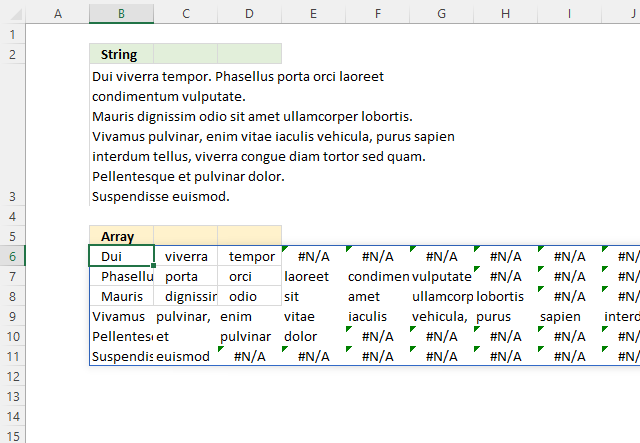 TEXTSPLIT function example1