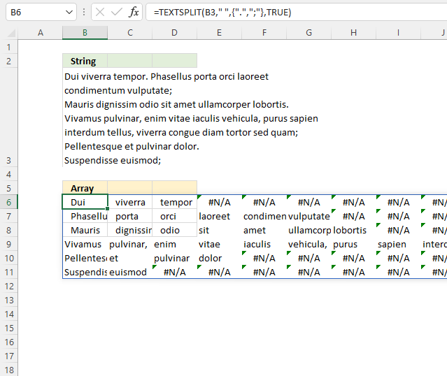 TEXTSPLIT function split string using multiple delimiting characters