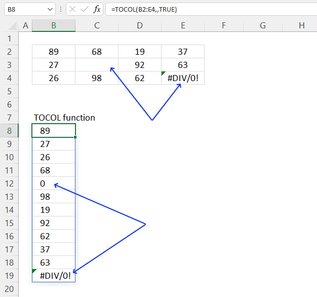TOCOL function blanks and errors