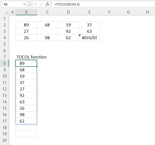 TOCOL function blanks and errors1