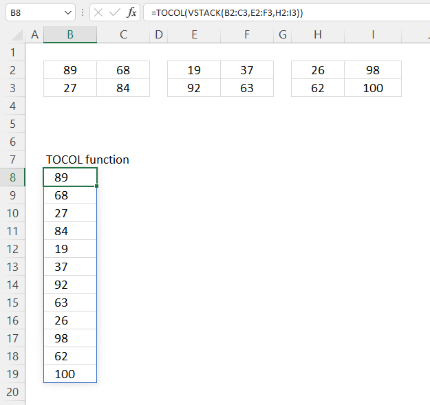 TOCOL function multiple source cell ranges