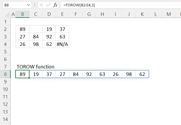 TOROW function blanks and errors removed