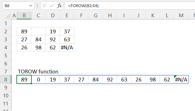 TOROW function blanks and errors