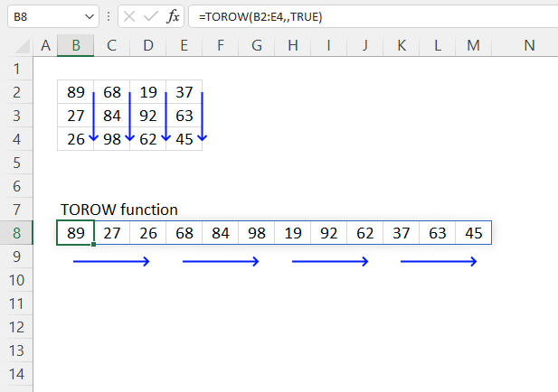TOROW function example2 by column