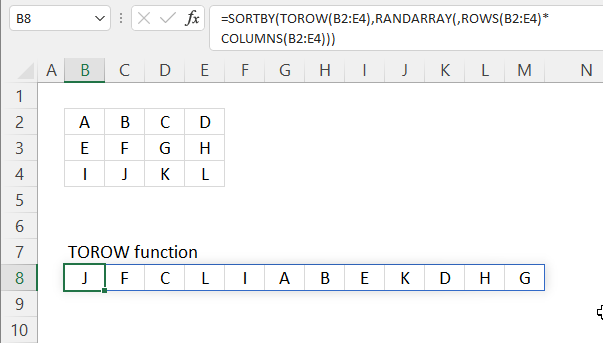 TOROW function randomize values