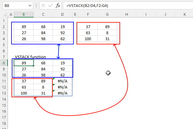 VSTACK function errors