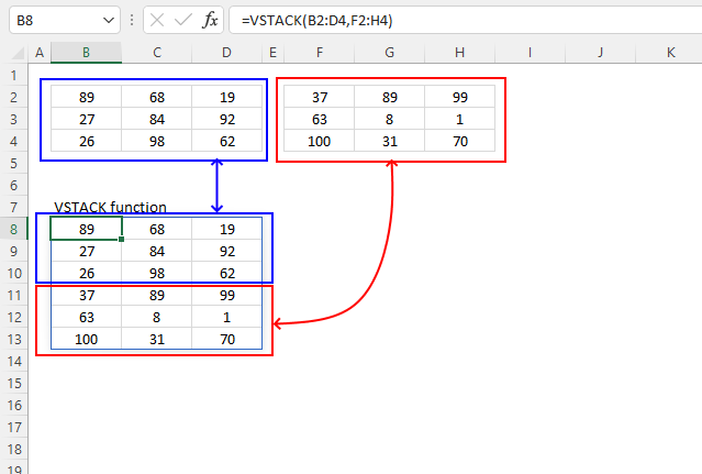 VSTACK function example