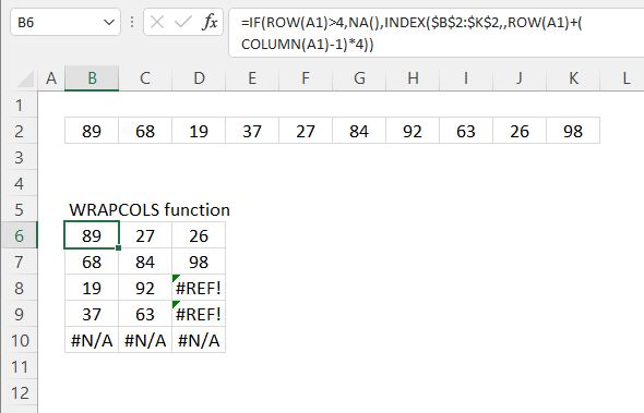 WRAPCOLS function alternative