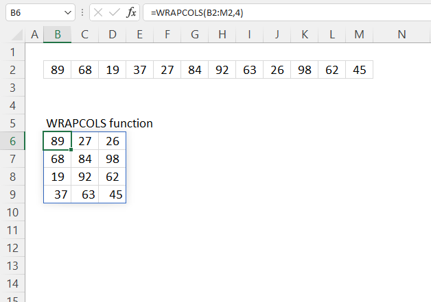 WRAPCOLS function example