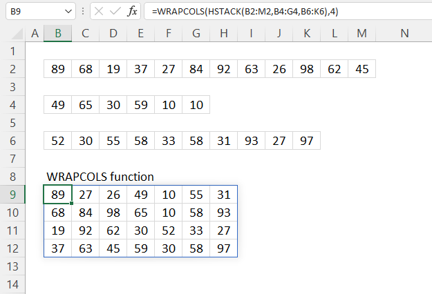 WRAPCOLS function multiple source ranges
