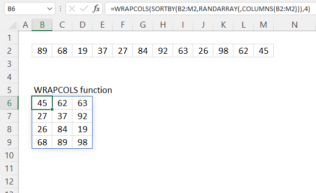 WRAPCOLS function random order