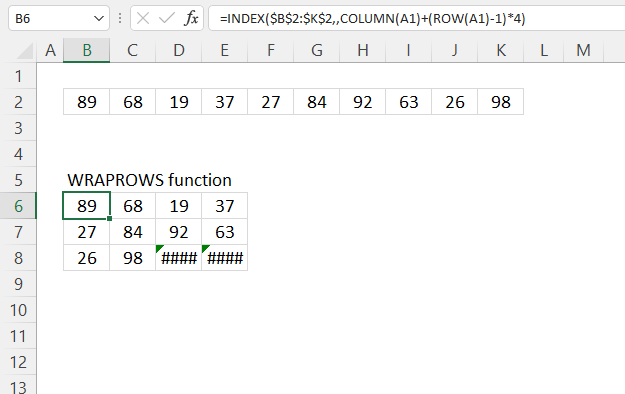 WRAPROWS function alternative