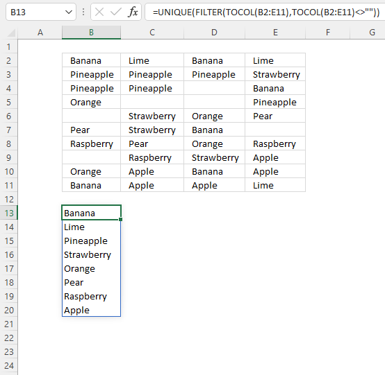 Extract a unique distinct list across multiple columns and rows sorted based on frequency3
