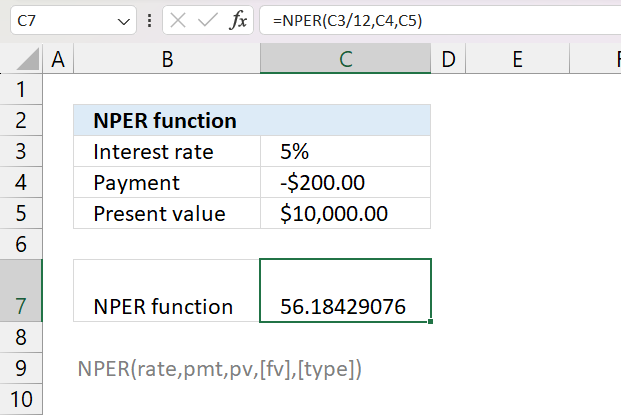 NPER function fixed term calculator
