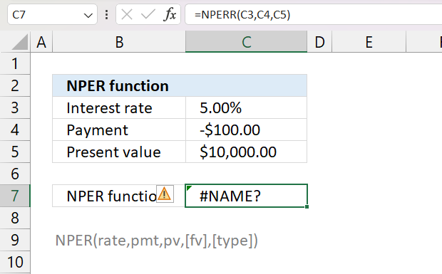 NPER function not working name error