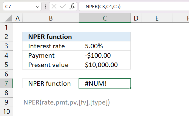 NPER function not working num error