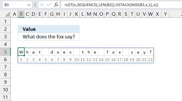 Split characters horizontally to a cell each1