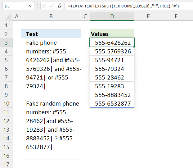 Extract multiple values between two given strings in a cell range