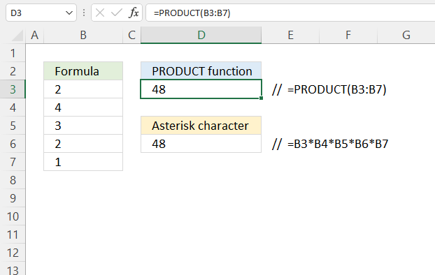 How to use the asterisk character alternative function PRODUCT function