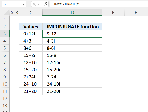 How to use the IMCONJUGATE function