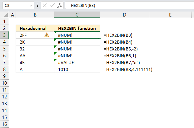 HEX2BIN function errors