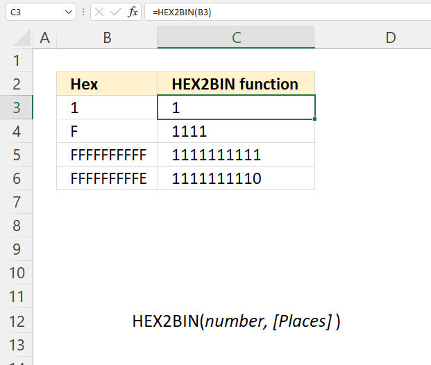 How to use the HEX2BIN function 1