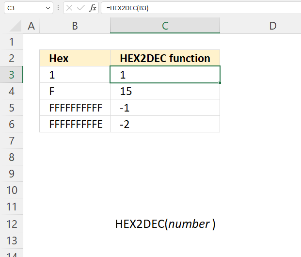 How to use the HEX2DEC function 1