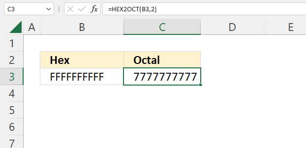 How to use the HEX2OCT function ignores places if neagtive hexadecimal