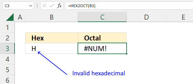 How to use the HEX2OCT function not valid hexadecimal