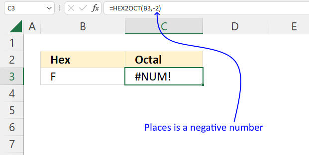 How to use the HEX2OCT function places is a negative number