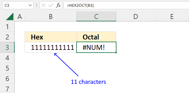 How to use the HEX2OCT function too many characters