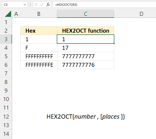 How to use the HEX2OCT function