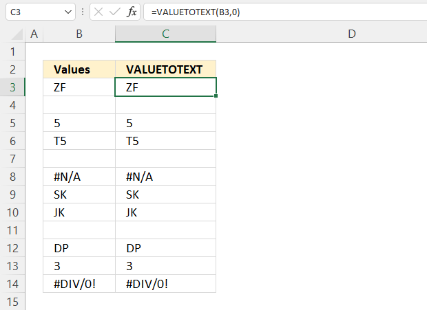 How to use the VALUETOTEXT function