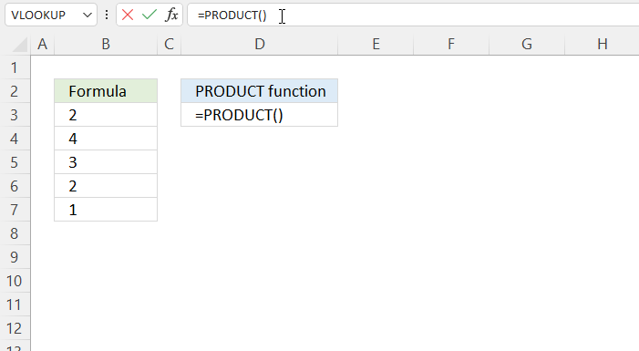 PRODUCT function1 hold CTRL key to select multiple numbers