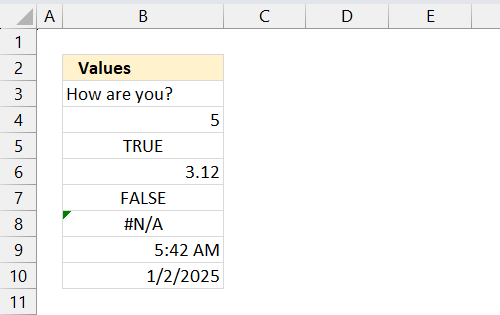 Values in Excel