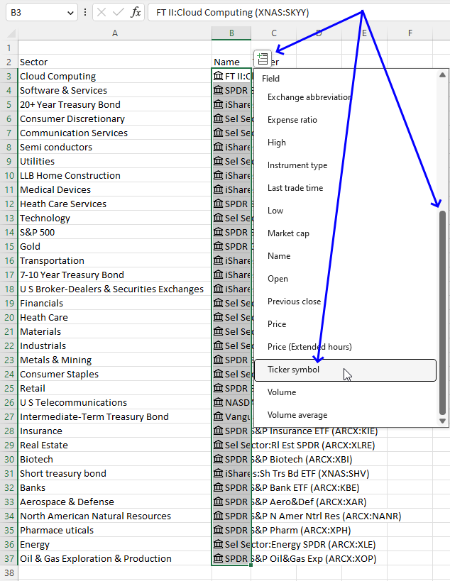 Add sectors names and tickers to the worksheet4