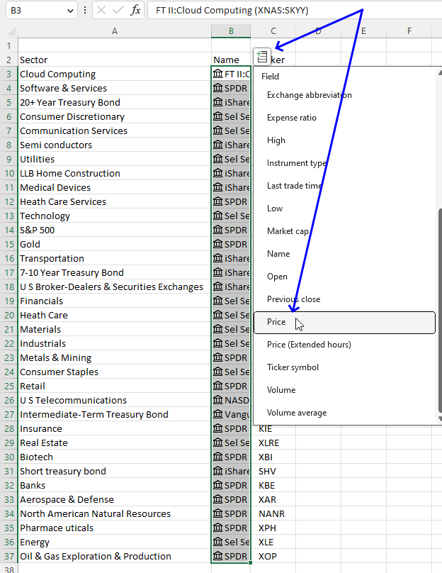 Add sectors names and tickers to the worksheet6