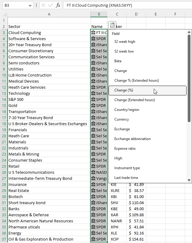 Add sectors names and tickers to the worksheet8