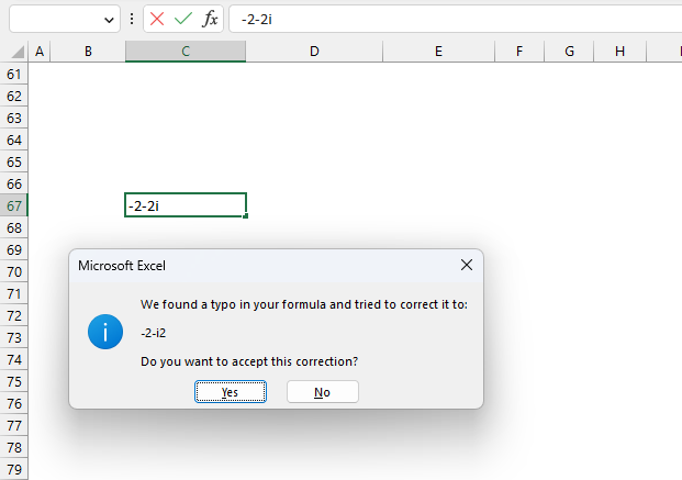 How to enter negative complex numbers in Excel