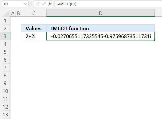 How to use the IMCOT function