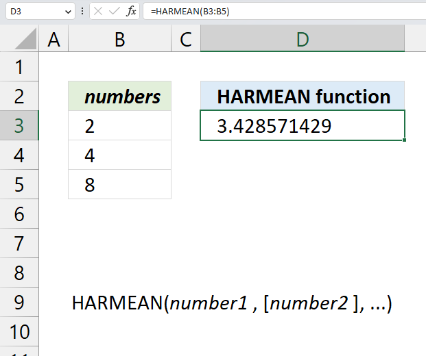 How to use the HARMEAN function
